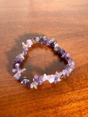 Raw Purple Amethyst Gemstone Chip Stretch Bracelet Crystal Energy Jewelry